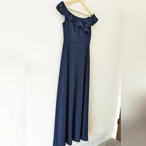 Adrianna Papell Off Shoulder Ruffled Sleeveless Zipper Back Solid Full-Length - Picture 2 of 11